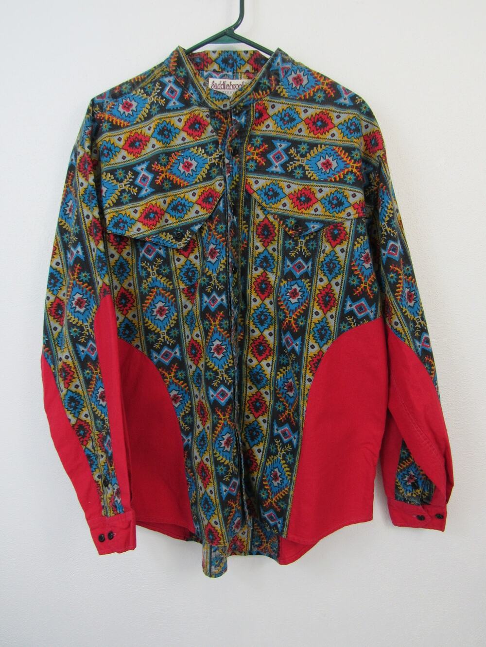 Vintage Saddlebrook Western Wear Large Cotton Retro Vibrant Aztec Rodeo 90s VTG